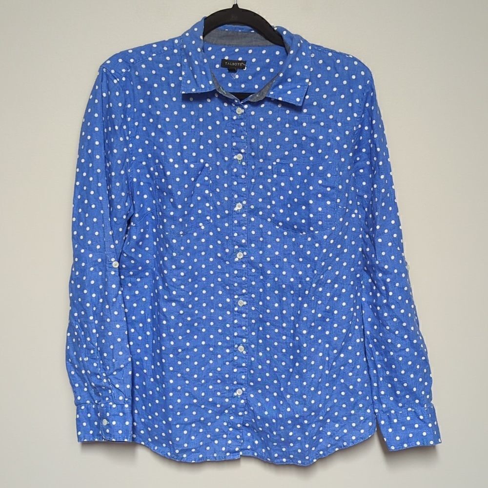 Blue Polka Dot Button-Up Shirt - Tailored Look